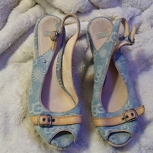 Ugg Signature Open Toe Denim Wedge Sandals
